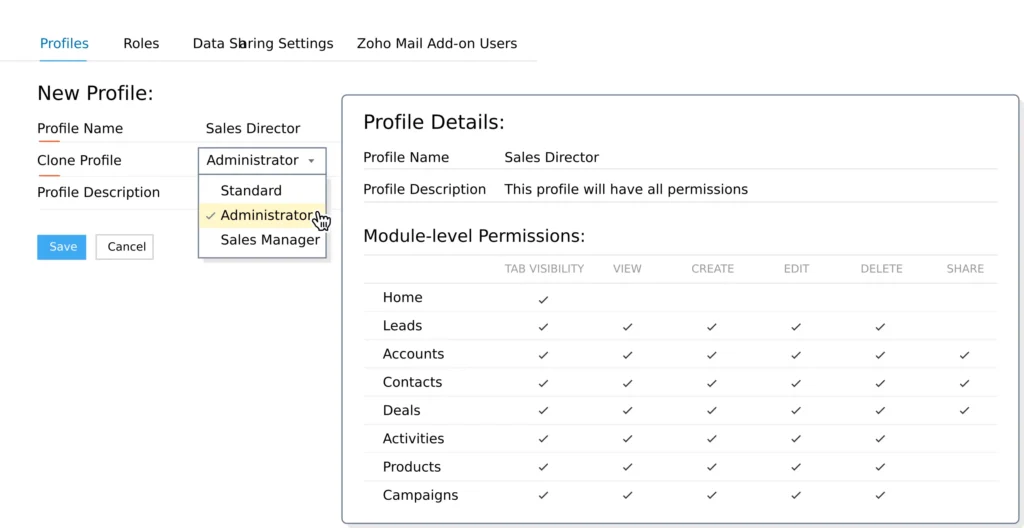 Zoho CRM User Permissions